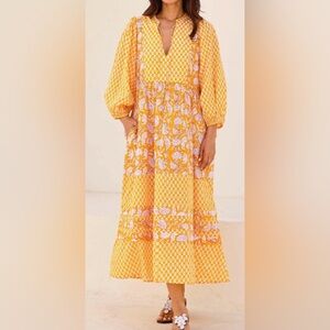 ASPIGA Queen Camilla Sunflower Yellow Dianthus Print Martha Dress